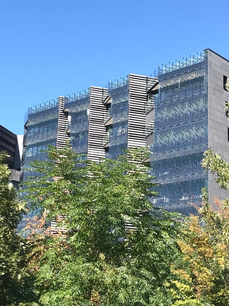 Ein Gebäude mit Photovoltaikanlagen im Stadtteil Confluence in Lyon.