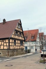 Fachwerkhäuser im alten Zentrum der Stadt Tamm.