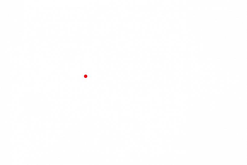 Europakarte im Format weiße Punkte mit der Lage von Metz in Rot.