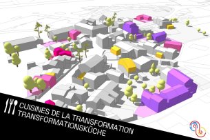 Das Bild zeigt das Architekturmodell eines Stadtquartiers und seine Nachverdichtungspotenziale.